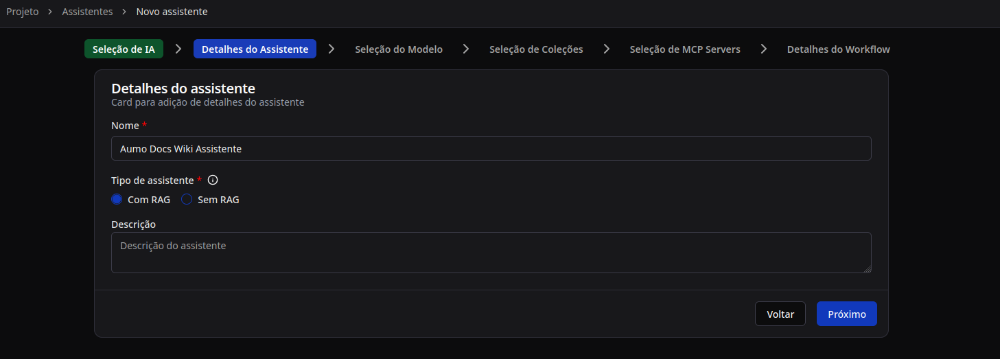 Detalhes do Assistente