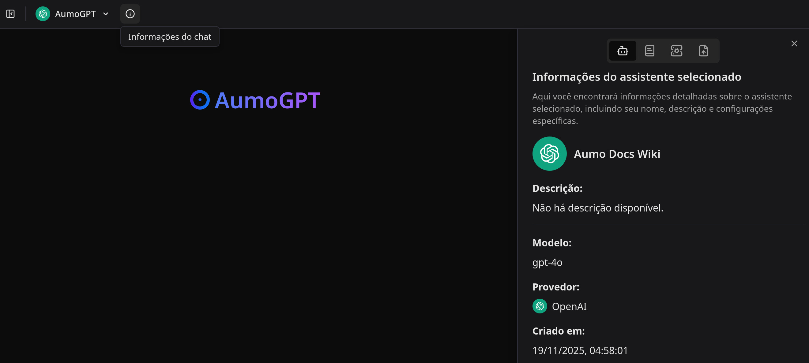 Menu de Informações do Assistente