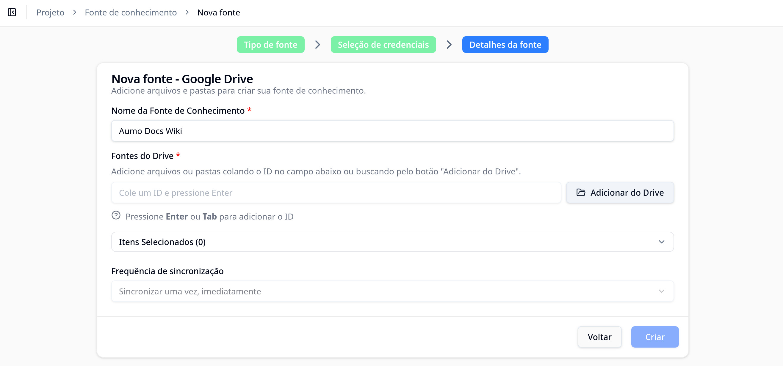 Seleção de credenciais