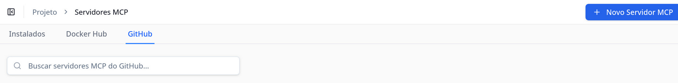 Três abas: Instalados, Docker Hub, GitHub