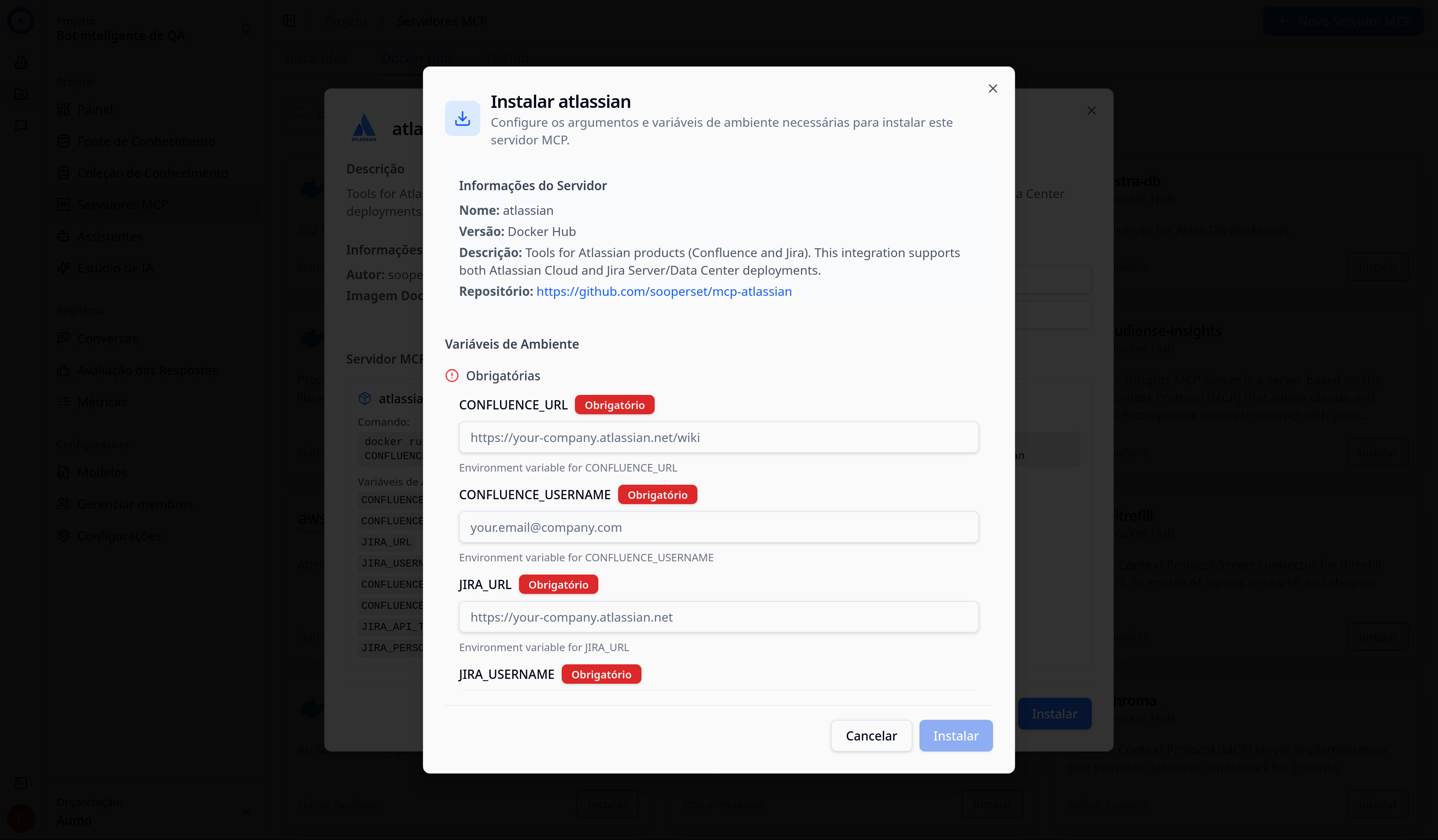 Configuração de variáveis