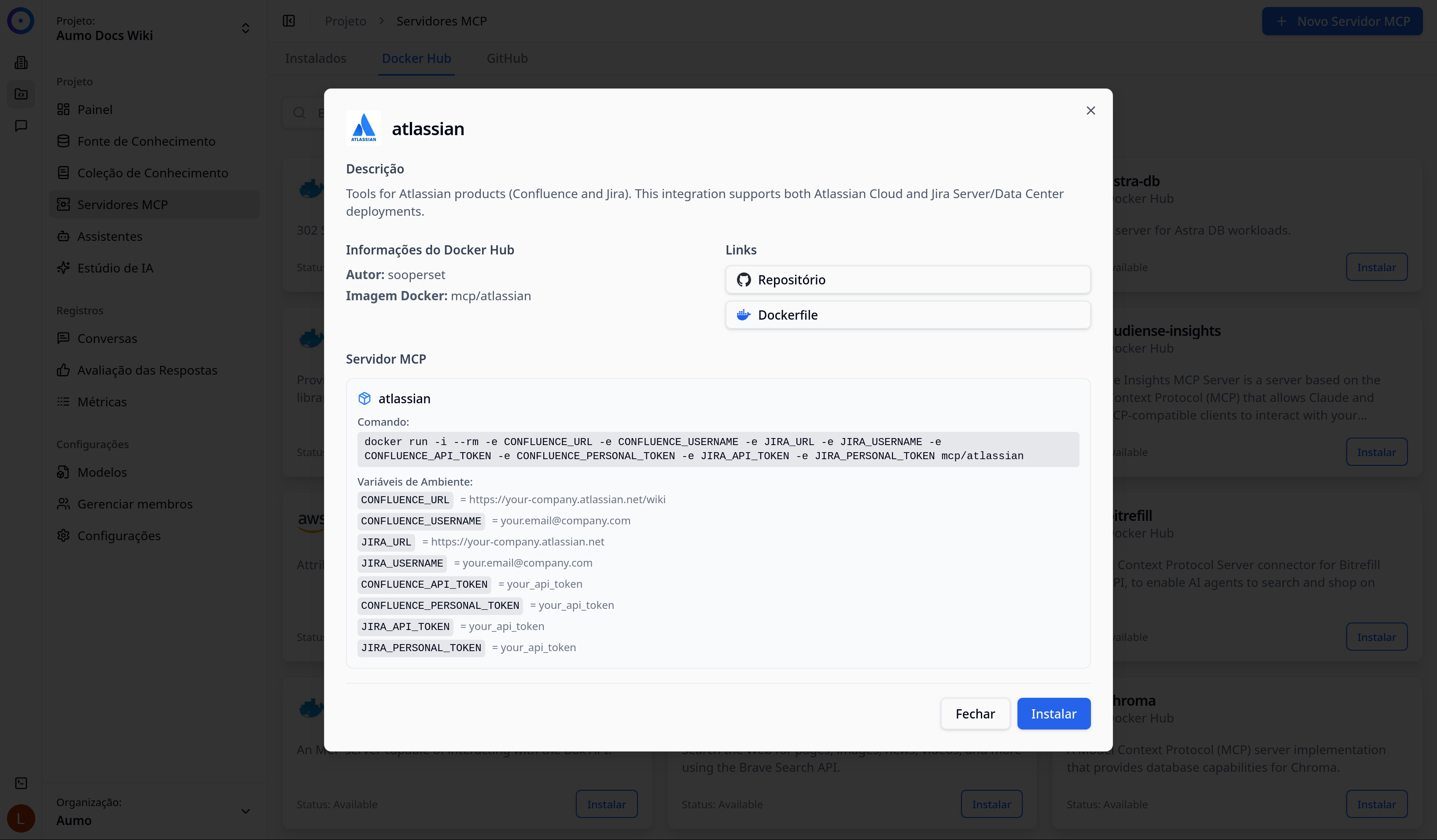Modal de detalhes do servidor