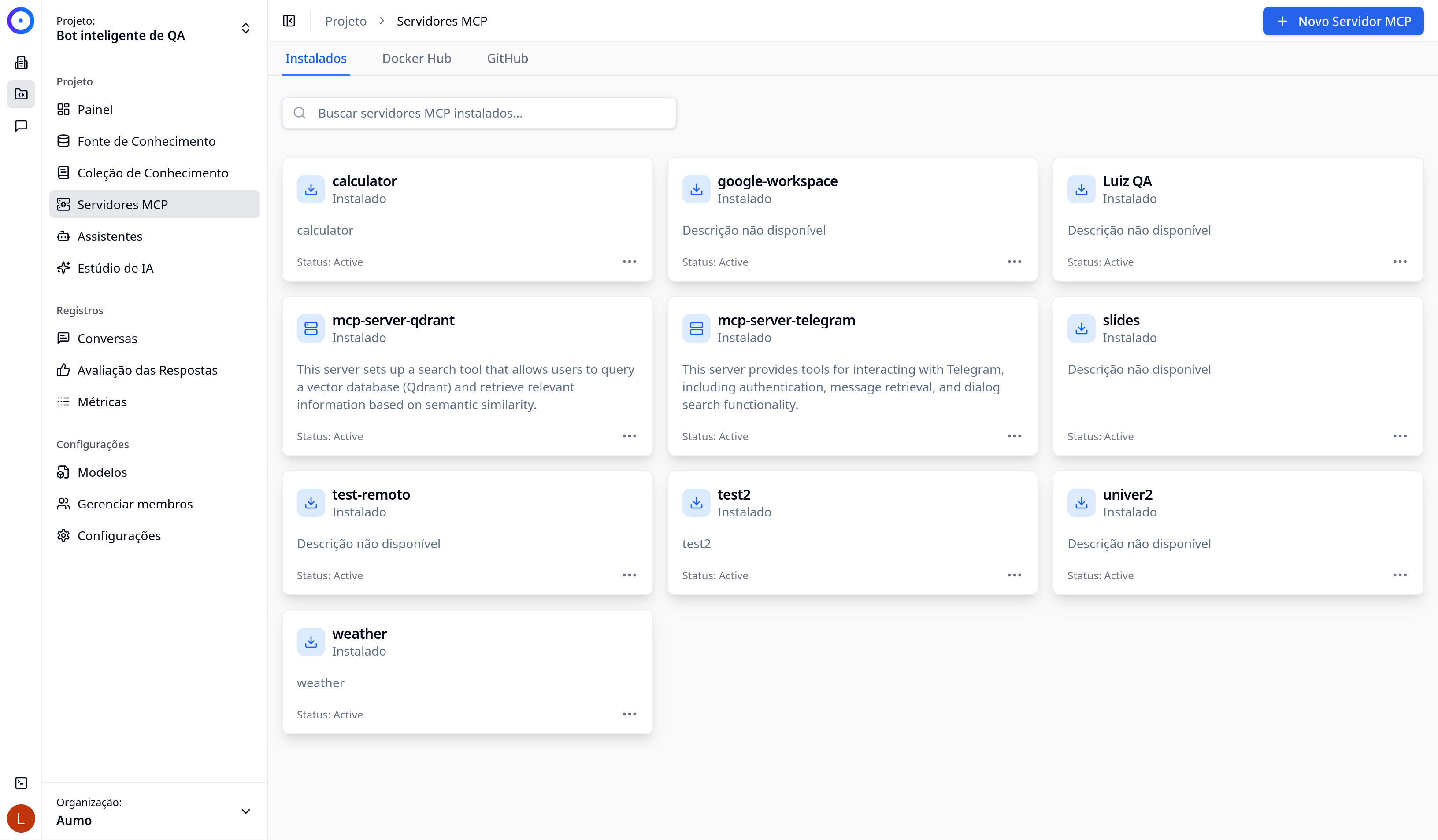 Visão geral dos servidores MCP